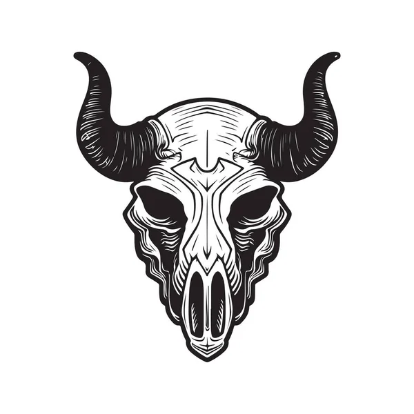 Cráneo Toro Concepto Arte Línea Logotipo Vintage Color Blanco Negro — Vector de stock