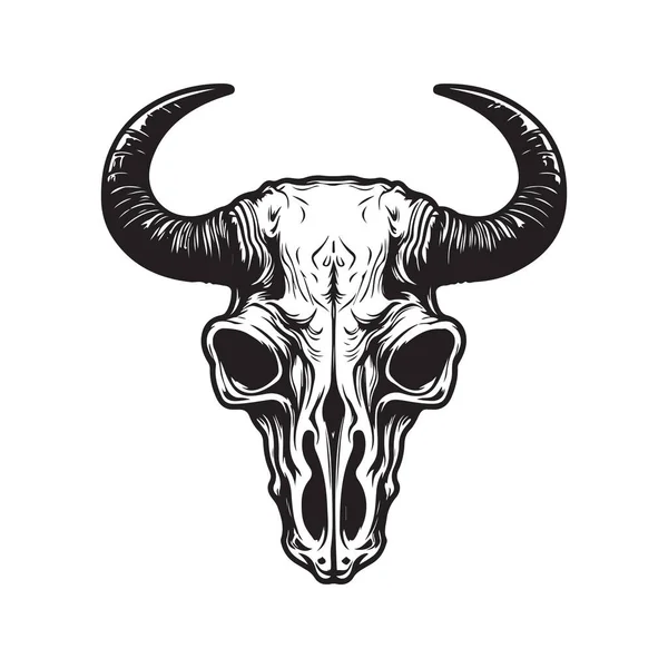 Cráneo Toro Concepto Arte Línea Logotipo Vintage Color Blanco Negro — Vector de stock