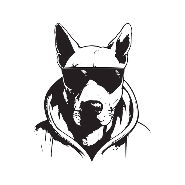 Bull Terrier Noszenie Bluzy Kapturem Okularach Przeciwsłonecznych Vintage Logo Linii — Wektor stockowy