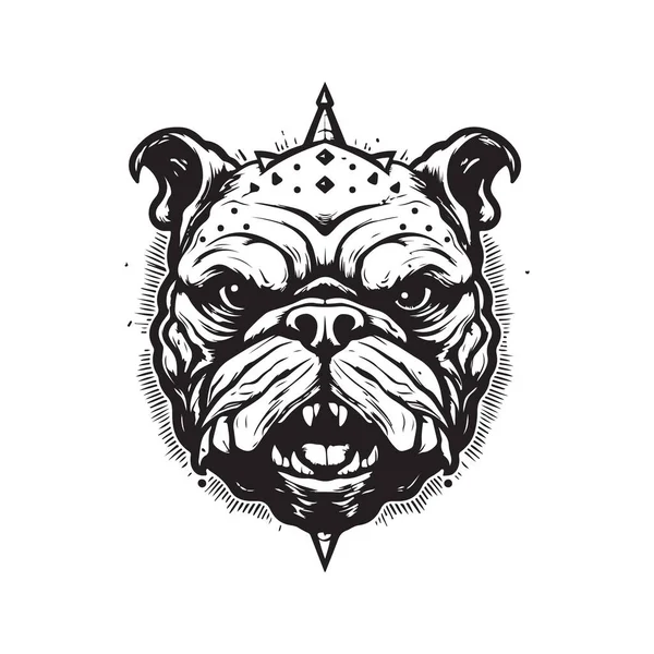 Buldogue Monstro Logotipo Vintage Linha Arte Conceito Preto Branco Cor — Vetor de Stock