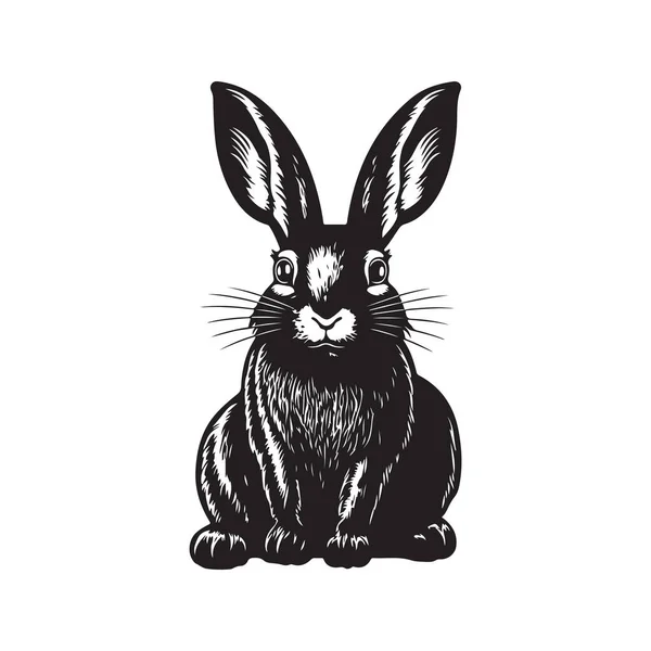 ウサギ ヴィンテージロゴラインアートコンセプト黒と白 手描きイラスト — ストックベクタ