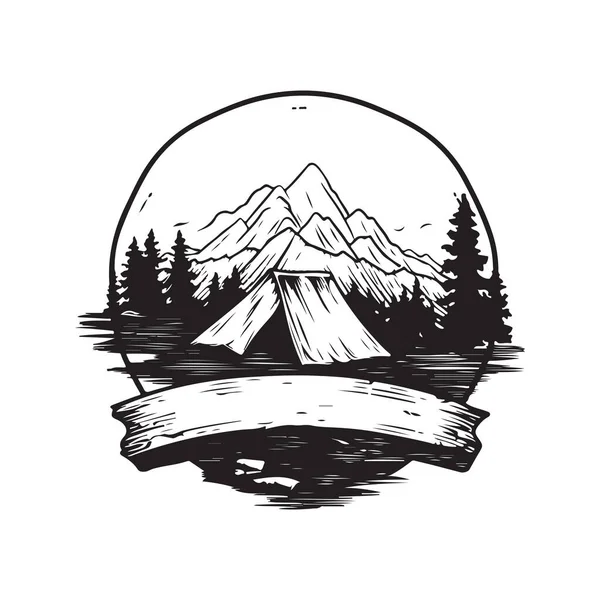 Camp Club Vintage Logo Line Art Concept Schwarz Weiß Farbe — Stockvektor