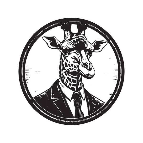 Homme Affaires Girafe Vintage Logo Ligne Art Concept Noir Blanc — Image vectorielle