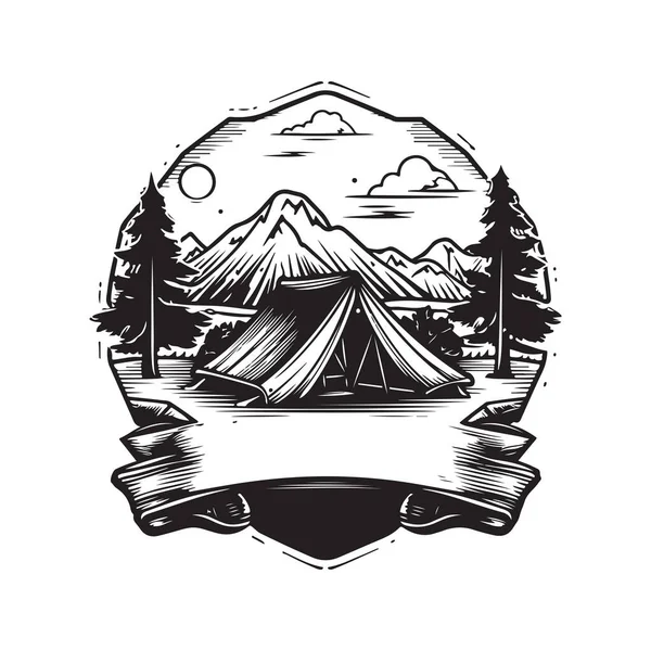 Camp Club Vintage Logo Ligne Art Concept Noir Blanc Couleur — Image vectorielle