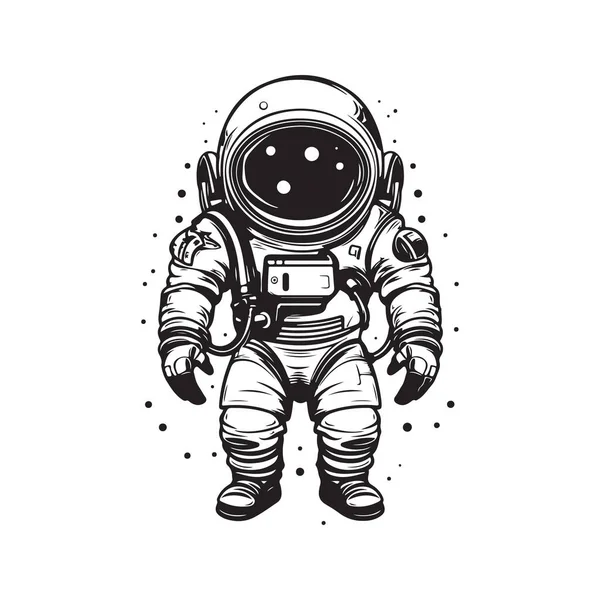 Astronauta Dibujos Animados Concepto Arte Línea Logotipo Vintage Color Blanco — Vector de stock