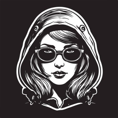 Kadınlar düzenbaz, klasik logo çizgisi sanat konsepti siyah-beyaz renk, el çizimi illüstrasyon