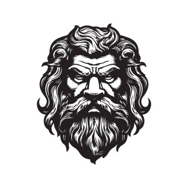 Vahşi adam, klasik logo çizgisi sanat konsepti siyah beyaz renk, el çizimi illüstrasyon