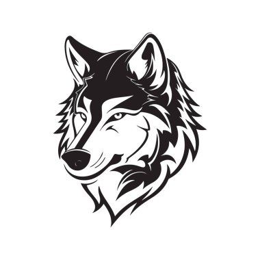 wolf clip art, vintage logo line art concept black and white color, hand drawn illustration clipart