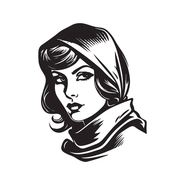 Frauen Schurke Vintage Logo Linie Kunstkonzept Schwarz Weiße Farbe Handgezeichnete — Stockvektor
