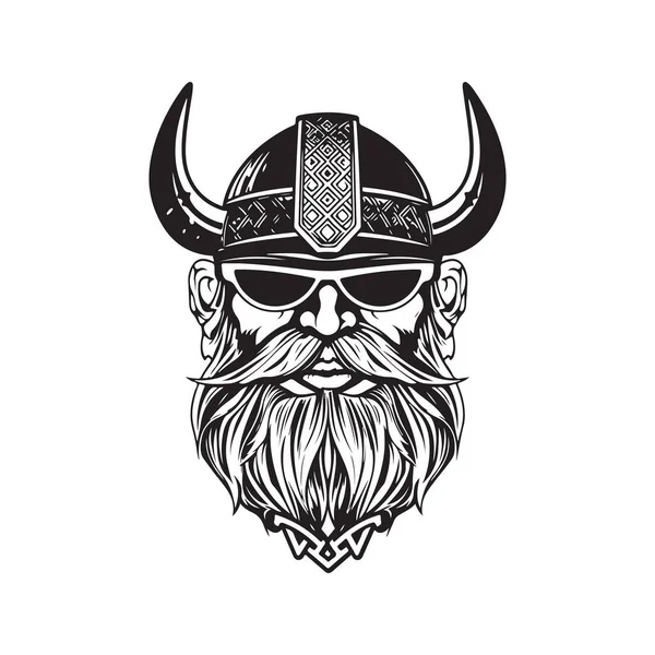 Viking Wearing Sunglasses Vintage Logo Line Art Concept Black White — Stock Vector
