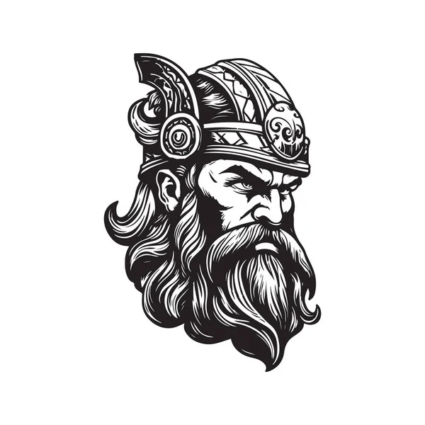 Воїн Бородою Вінтажний Логотип Лінії Мистецтва Концепція Чорно Білий Колір — стоковий вектор