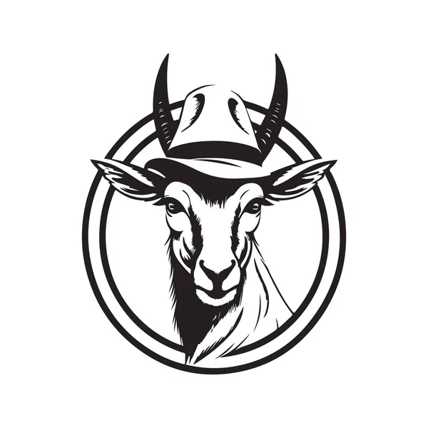 Casquette Waterbuck Vintage Logo Ligne Art Concept Noir Blanc Couleur — Image vectorielle