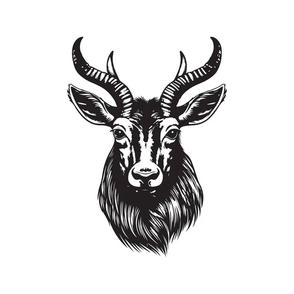 Waterbuck Винтажный Логотип Линии Художественной Концепции Черно Белый Цвет Ручной — стоковый вектор