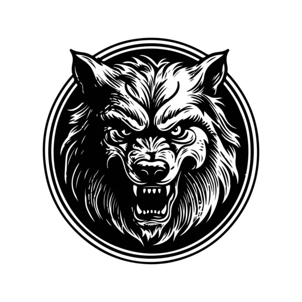 stock vector werewolf, vintage logo line art concept black and white color, hand drawn illustration