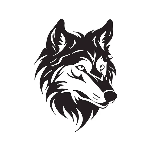 Wolf Clip Art Vintage Logo Line Art Konzept Schwarz Weiß — Stockvektor