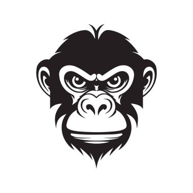 maymun yüz, klasik logo çizgisi sanat konsepti siyah beyaz renk, el çizimi illüstrasyon