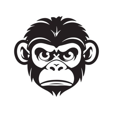 maymun yüz, klasik logo çizgisi sanat konsepti siyah beyaz renk, el çizimi illüstrasyon