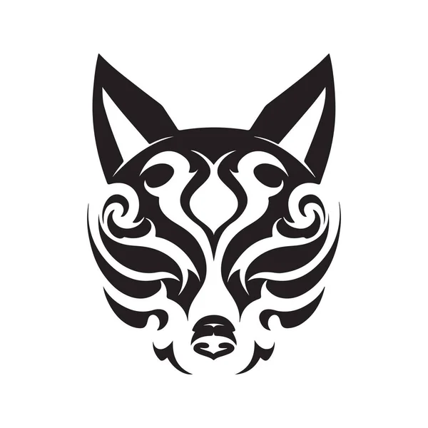 Masque Japonais Kitsune Vintage Logo Ligne Art Concept Noir Blanc — Image vectorielle