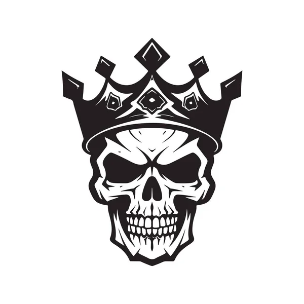 Череп Головы Короной Винтажный Логотип Линии Художественной Концепции Черно Белый — стоковый вектор