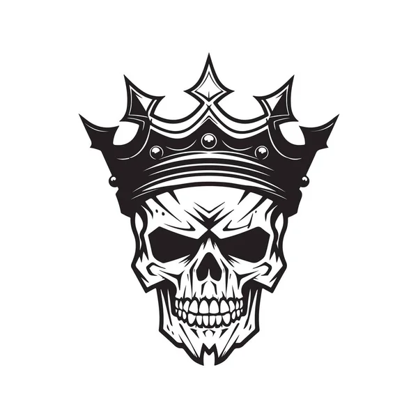 Skull Head Crown Vintage Logo Line Art Concept Black White — Stock Vector
