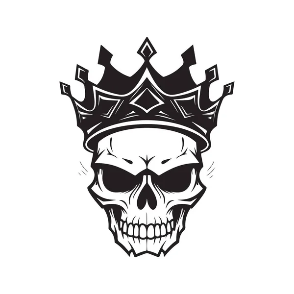 Череп Головы Короной Винтажный Логотип Линии Художественной Концепции Черно Белый — стоковый вектор