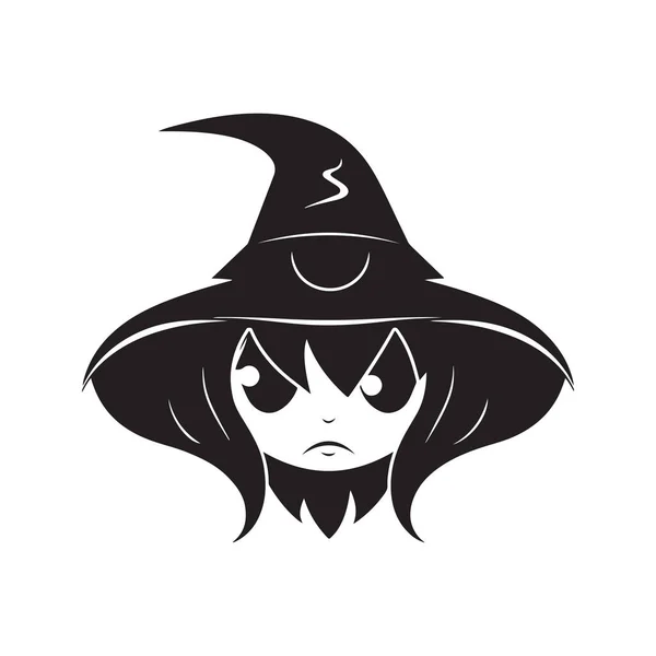 Простая Жуткая Ведьма Винтажный Логотип Линии Художественной Концепции Черно Белый — стоковый вектор