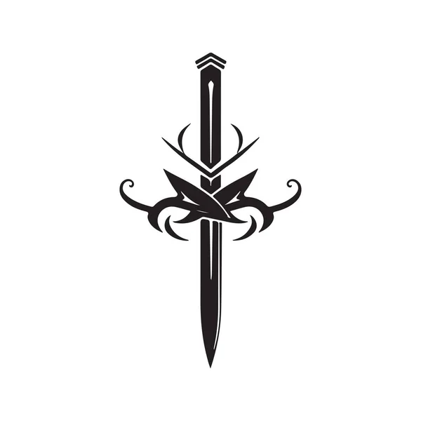 Schwert Vintage Logo Line Art Concept Schwarz Weiß Farbe Handgezeichnete — Stockvektor