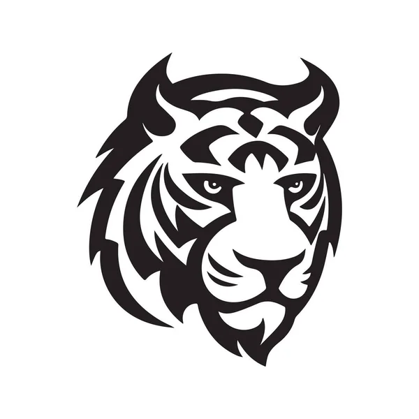 Cabeza Tigre Concepto Arte Línea Logotipo Vintage Color Blanco Negro — Archivo Imágenes Vectoriales