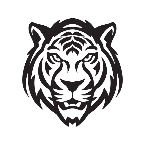 Harimau Sederhana Garis Logo Antik Konsep Seni Hitam Dan Putih - Stok Vektor