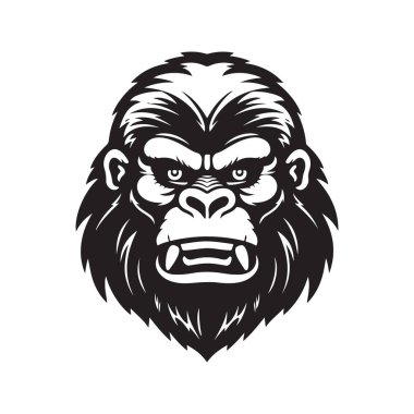 Goril maskotu, klasik logo çizgisi sanat konsepti siyah beyaz renk, el çizimi illüstrasyon