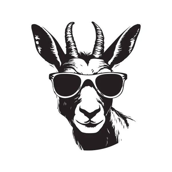 Springbok Wearing Sunglasses Vintage Logo Line Art Concept Black White — Stock Vector