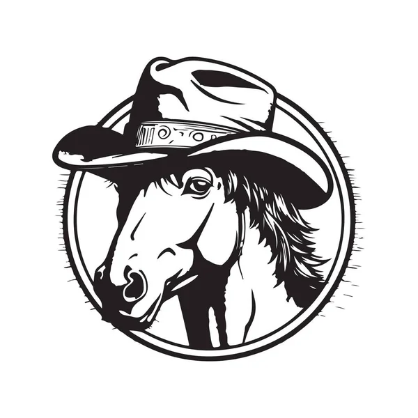 Colt Wearing Hat Vintage Logo Line Art Concept Black White — Stock Vector