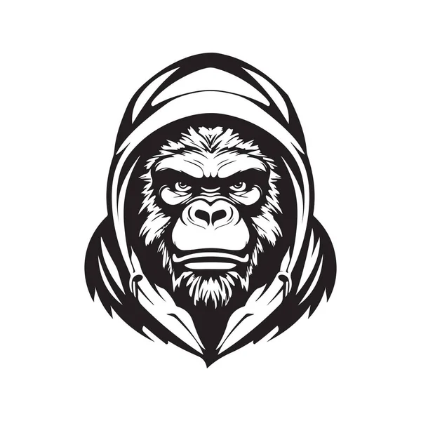 Горилла Капюшоне Винтажный Логотип Линия Художественная Концепция Черный Белый Цвет — стоковый вектор