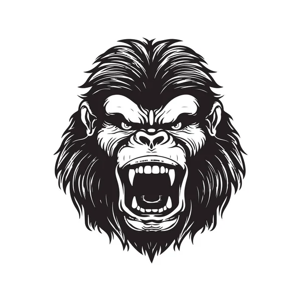 Mascota Gorila Concepto Arte Línea Logotipo Vintage Color Blanco Negro — Vector de stock