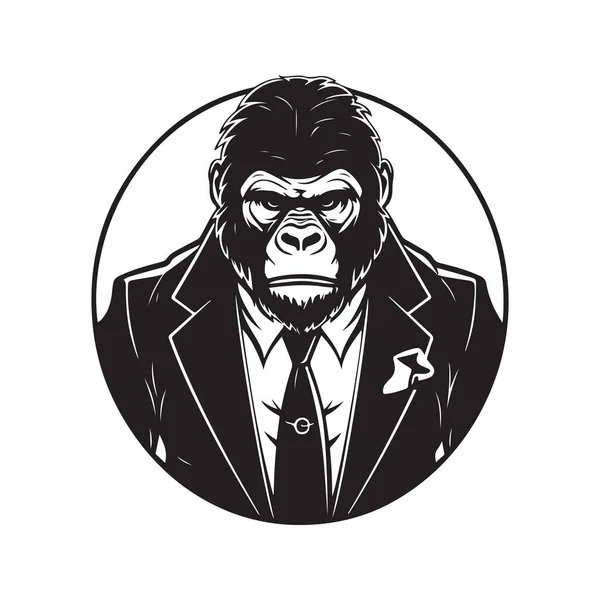 Abito Gorilla Logo Vintage Linea Art Concept Colore Bianco Nero — Vettoriale Stock