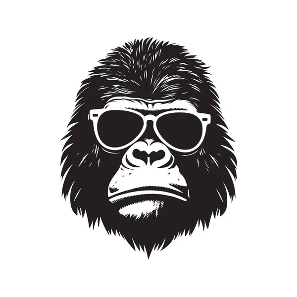 Gorilla Trägt Sonnenbrille Vintage Logo Linie Kunstkonzept Schwarz Weiße Farbe — Stockvektor
