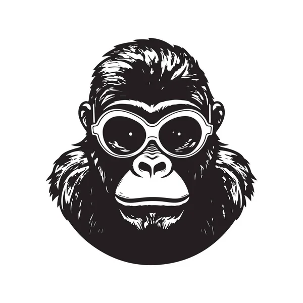 Gorilla Indossando Occhiali Sole Logo Vintage Linea Art Concept Colore — Vettoriale Stock