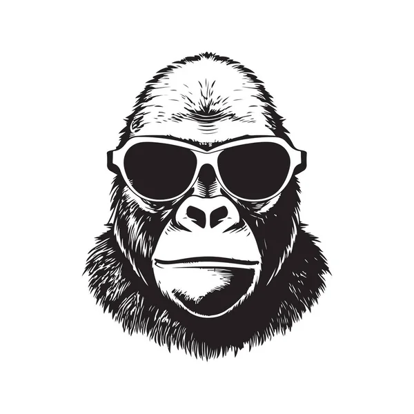 Gorilla Indossando Occhiali Sole Logo Vintage Linea Art Concept Colore — Vettoriale Stock