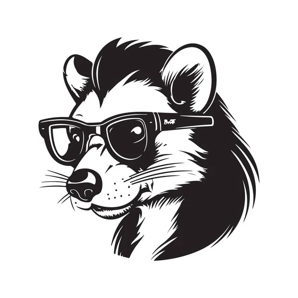 Skunk Noszenie Okularów Przeciwsłonecznych Vintage Logo Linii Koncepcji Sztuki Czarno — Wektor stockowy