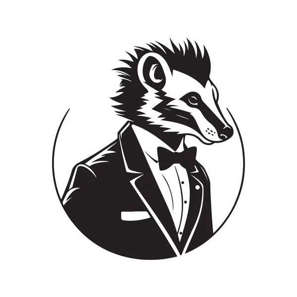 Skunk Φορώντας Κοστούμι Vintage Λογότυπο Γραμμή Τέχνης Έννοια Μαύρο Και — Διανυσματικό Αρχείο