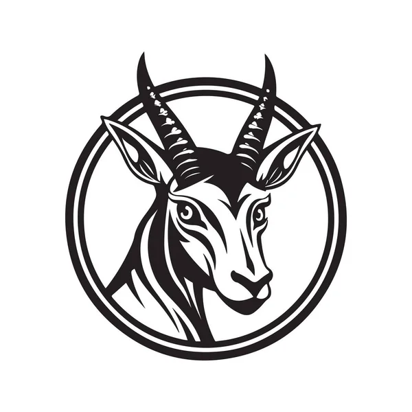 Mascota Springbok Concepto Arte Línea Logotipo Vintage Color Blanco Negro — Vector de stock