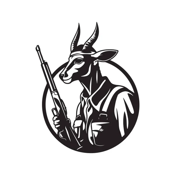 Soldado Springbok Concepto Arte Línea Logotipo Vintage Color Blanco Negro — Vector de stock
