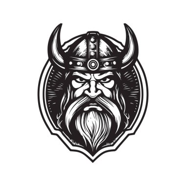 karakter viking, klasik logo çizgisi sanat konsepti siyah beyaz renk, el çizimi illüstrasyon