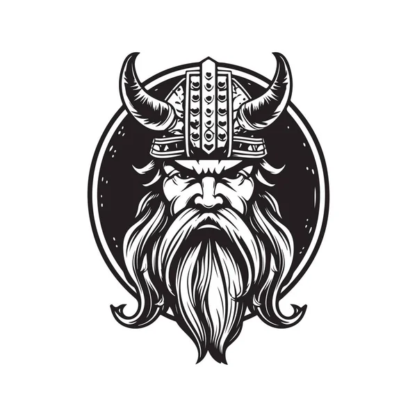 Character Viking Vintage Logo Line Art Concept Black White Color — Stock Vector