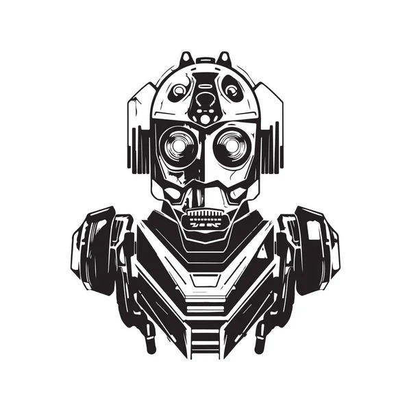 Sci Roboter Vintage Logo Linie Kunstkonzept Schwarz Weiß Farbe Handgezeichnete — Stockvektor