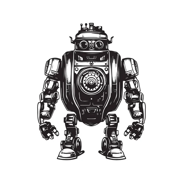 Науковий Робот Вінтажний Логотип Концепт Лінії Мистецтва Чорно Білого Кольору — стоковий вектор
