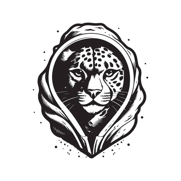 Cheetah Bär Huvtröja Vintage Logotyp Linje Konst Koncept Svart Och — Stock vektor