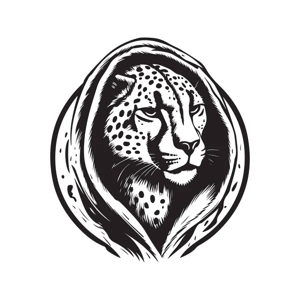 Gepard Mikině Retro Logo Linie Umělecké Koncepce Černá Bílá Barva — Stockový vektor