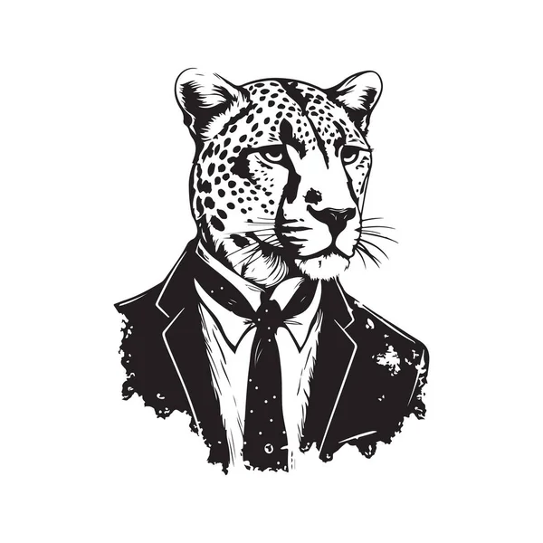 Gepard Bär Kostym Vintage Logo Linje Konst Koncept Svart Och — Stock vektor