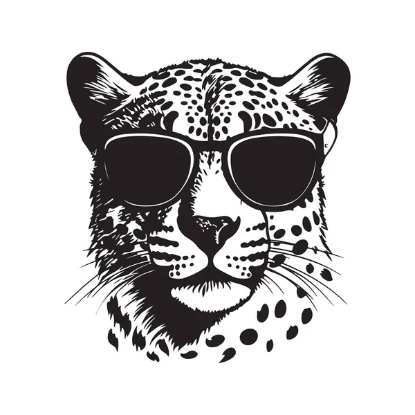 Gepard Noszenie Okularów Przeciwsłonecznych Vintage Logo Linii Sztuki Koncepcja Czarno — Wektor stockowy